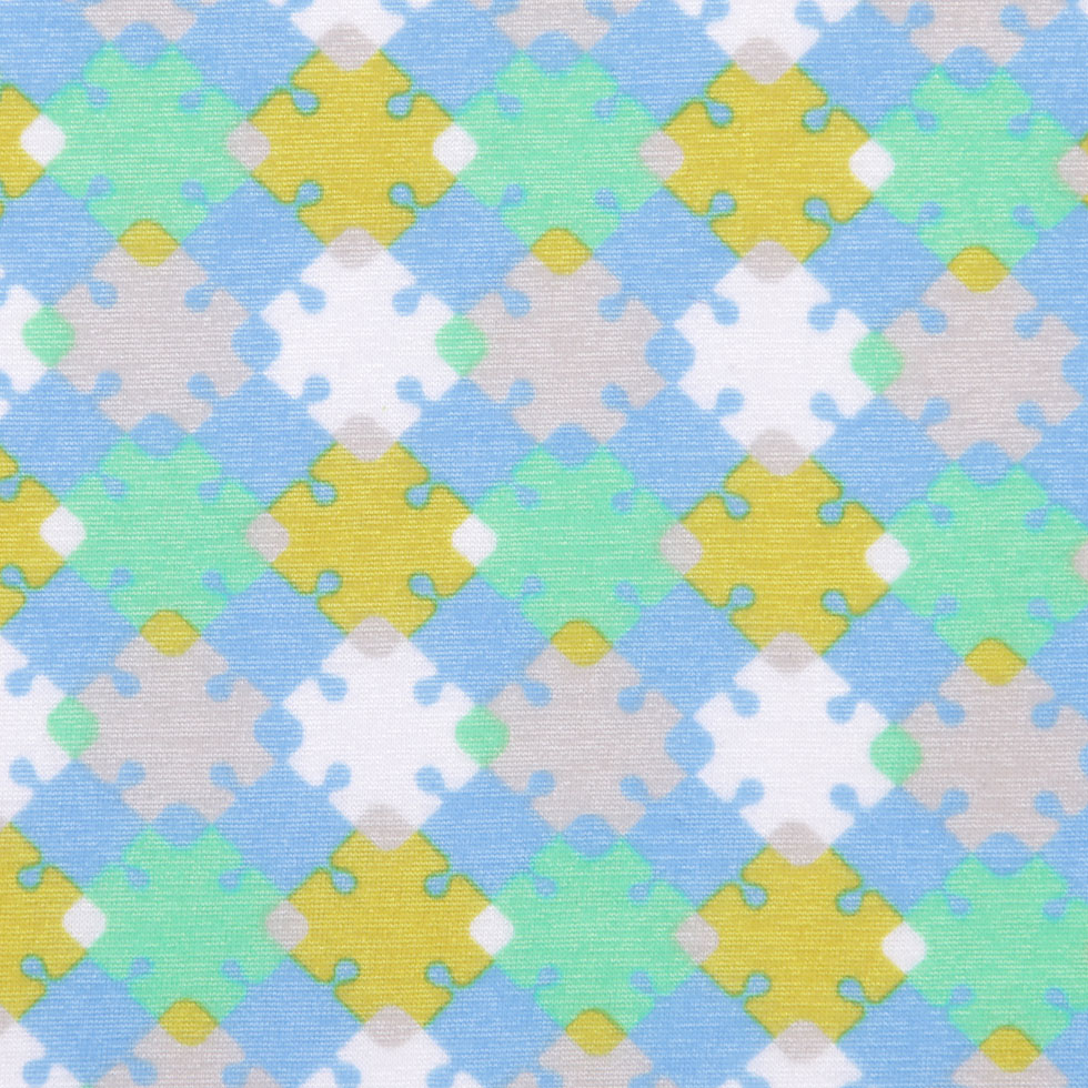 Horizon Blue, Vibrant Green and Golden Palm Geometric Polyester Jersey Detail Horizon Blue, Vibrant Green and Golden Palm Geometric Polyester Jersey Detail