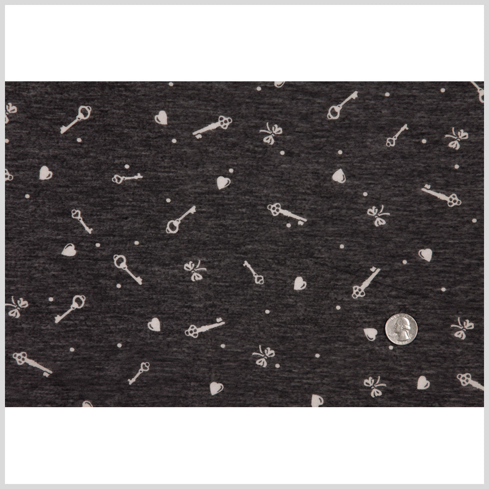 Italian Charcoal and Bone Cute Keys Polyester Jersey Print Full Italian Charcoal and Bone Cute Keys Polyester Jersey Print Full