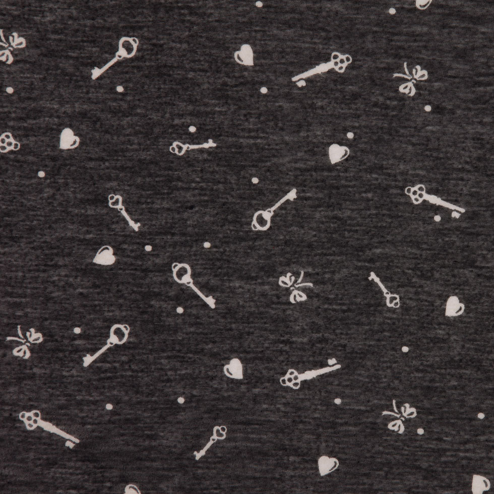 Italian Charcoal and Bone Cute Keys Polyester Jersey Print Italian Charcoal and Bone Cute Keys Polyester Jersey Print