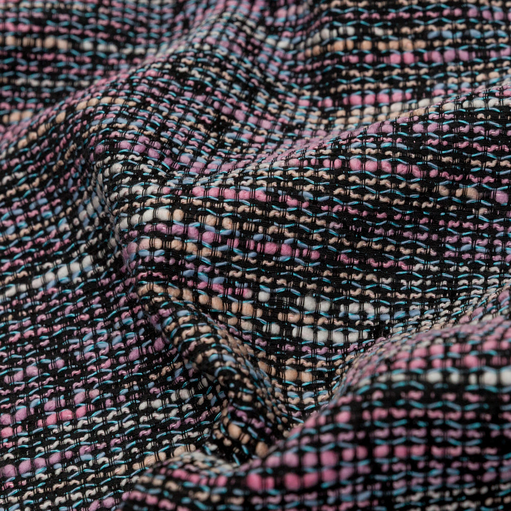 Black, Orchid Smoke and Blue Fog Slubbed Polyester Tweed Detail Black, Orchid Smoke and Blue Fog Slubbed Polyester Tweed Detail