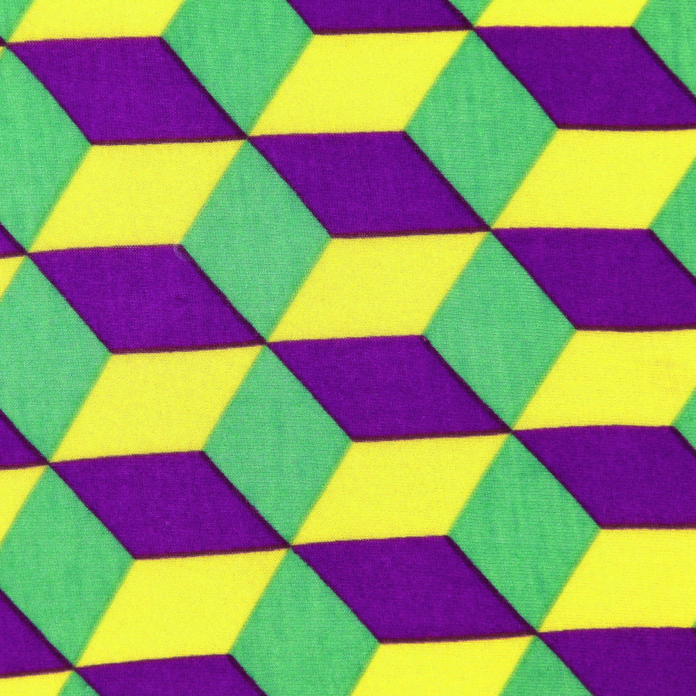 Yellow, Lime and Majesty Purple Geometric Rayon Jersey - Detail Yellow, Lime and Majesty Purple Geometric Rayon Jersey - Detail