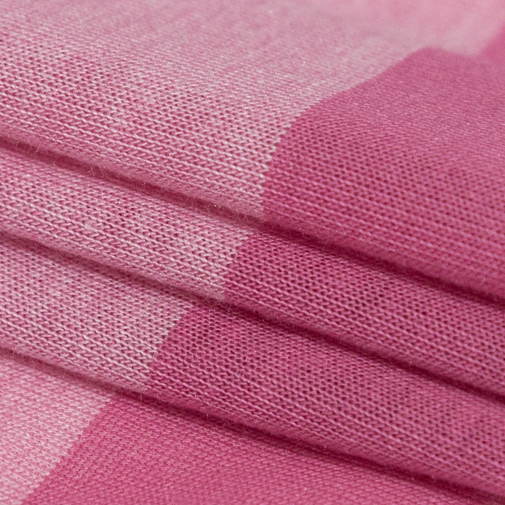 Cashmere Rose and Ibis Rose Awning Striped Tissue-Weight Rayon Jersey Folded Cashmere Rose and Ibis Rose Awning Striped Tissue-Weight Rayon Jersey Folded