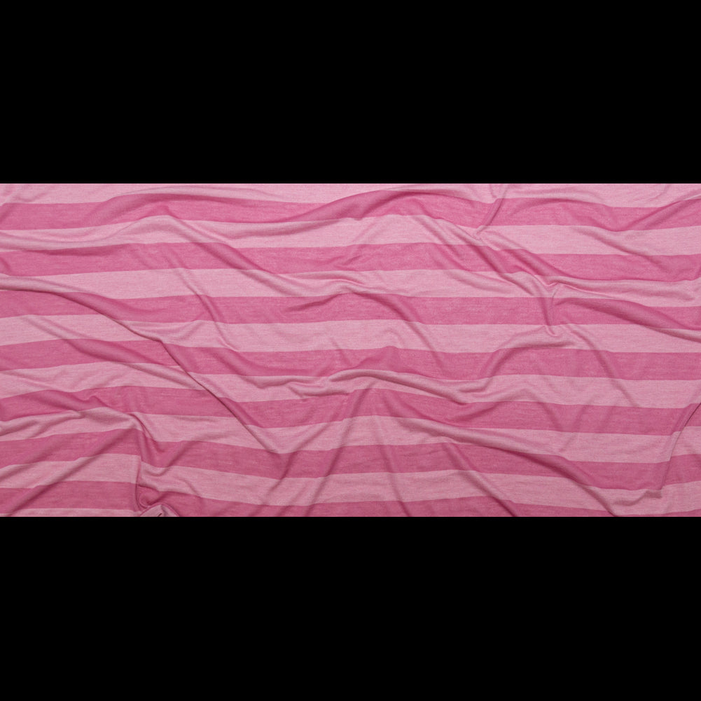 Cashmere Rose and Ibis Rose Awning Striped Tissue-Weight Rayon Jersey Full Cashmere Rose and Ibis Rose Awning Striped Tissue-Weight Rayon Jersey Full