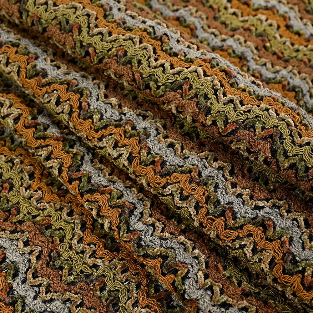 Avocado, Mustard and Steel Blue Textured Loosely Woven Novelty Folded Avocado, Mustard and Steel Blue Textured Loosely Woven Novelty Folded