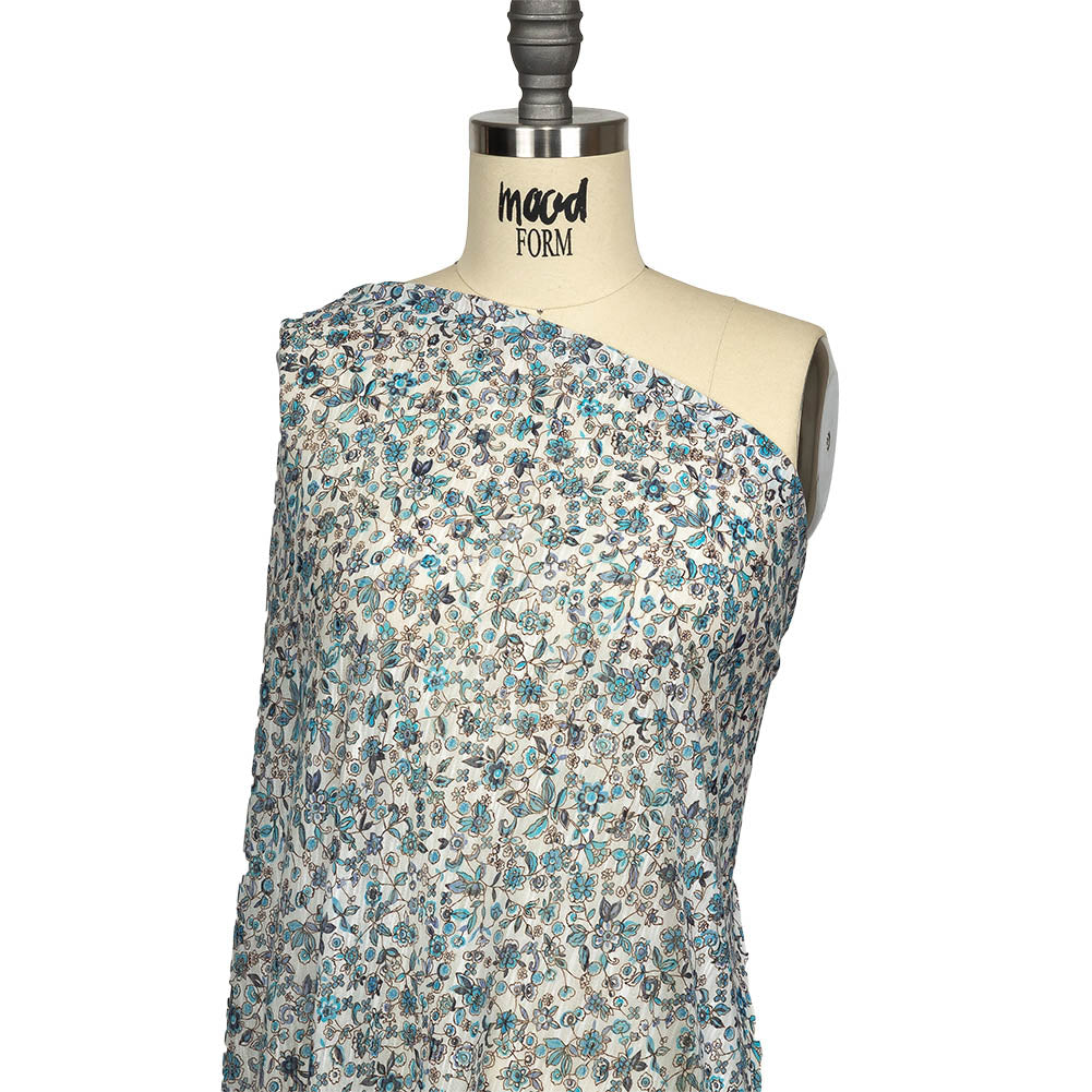 Italian Blue, Turquoise and White Floral Polyester Jersey Detail Italian Blue, Turquoise and White Floral Polyester Jersey Detail