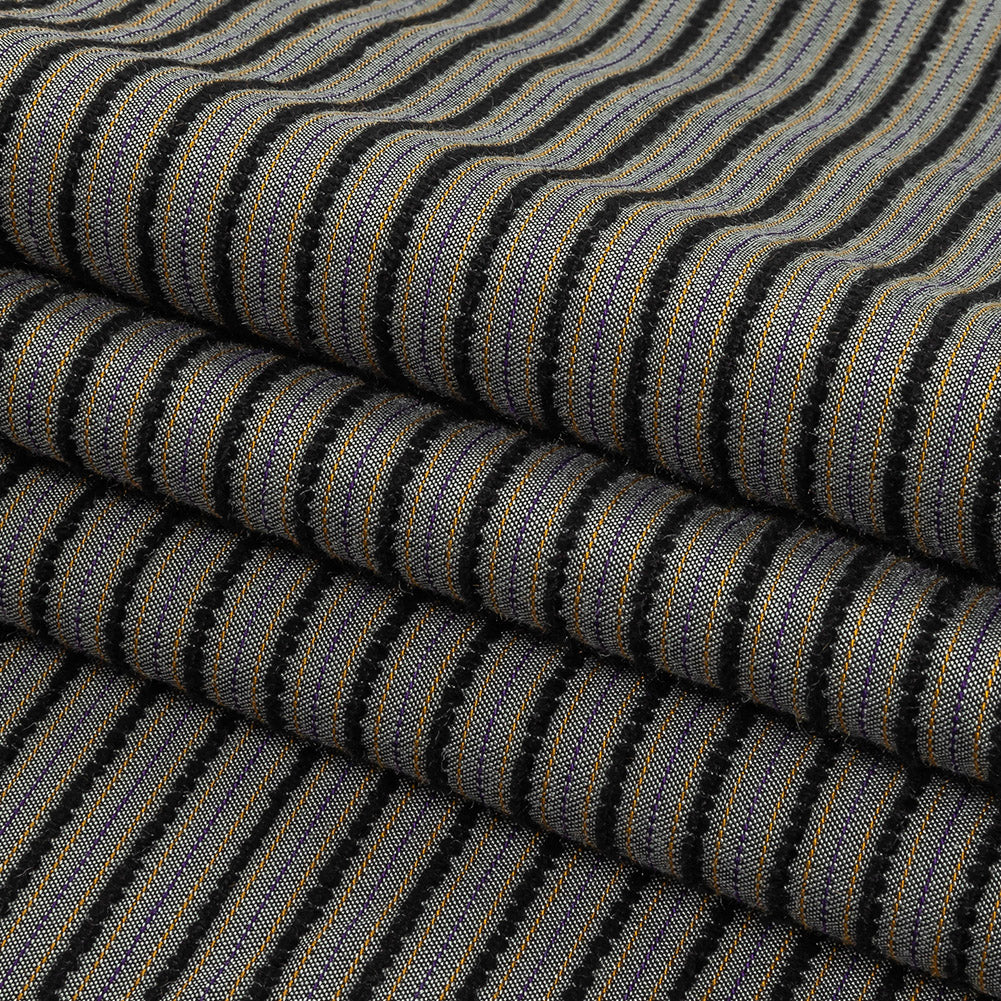 Gray, Daisy Daze and Royal Purple Striped Blended Rayon Woven Folded Gray, Daisy Daze and Royal Purple Striped Blended Rayon Woven Folded