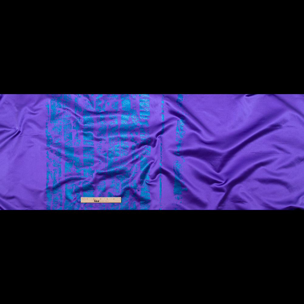 Purple Duchesse Satin with Space Cadet Striped Border Print - Folded Purple Duchesse Satin with Space Cadet Striped Border Print - Folded