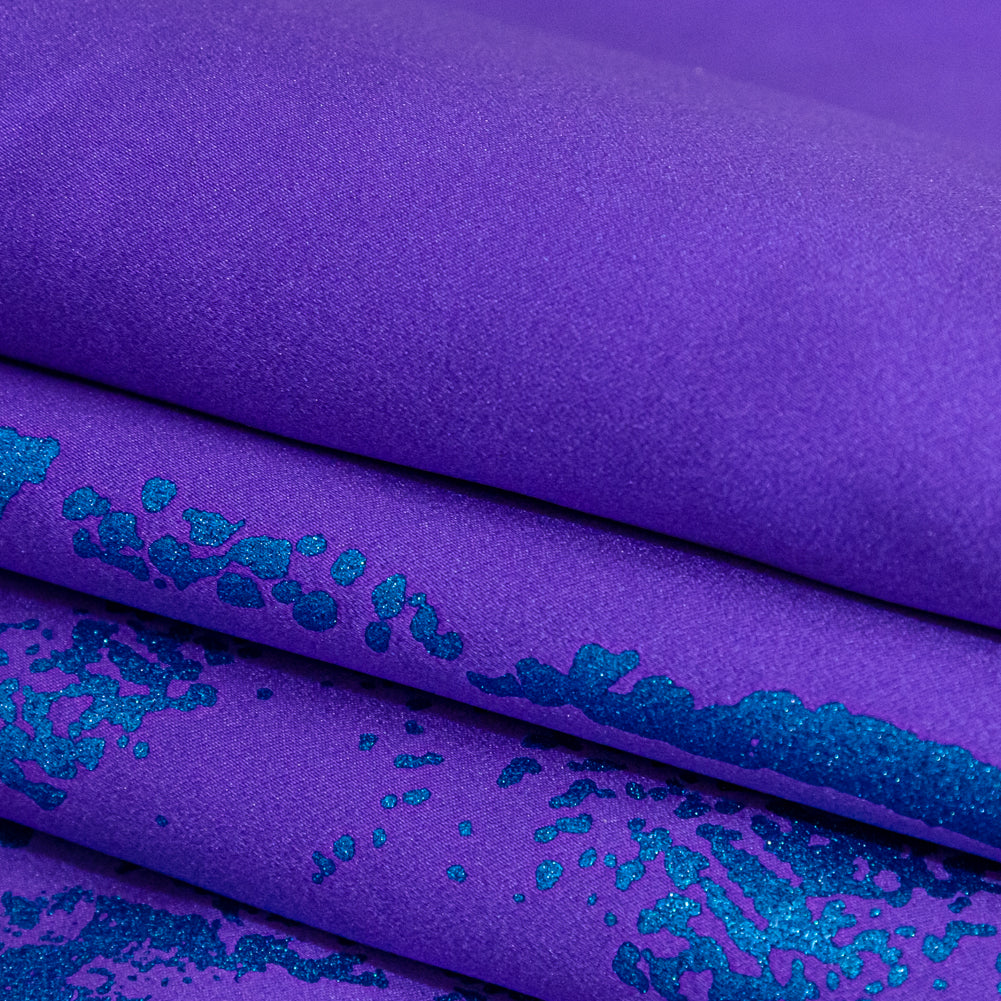 Purple Duchesse Satin with Space Cadet Striped Border Print - Detail Purple Duchesse Satin with Space Cadet Striped Border Print - Detail