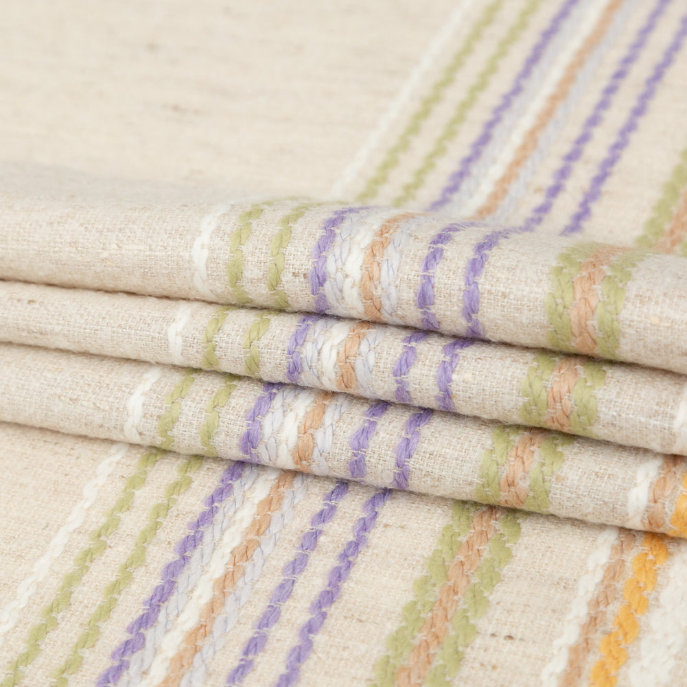 Italian Almond Milk Wool Woven Panel with Multicolored Stripes Folded Italian Almond Milk Wool Woven Panel with Multicolored Stripes Folded