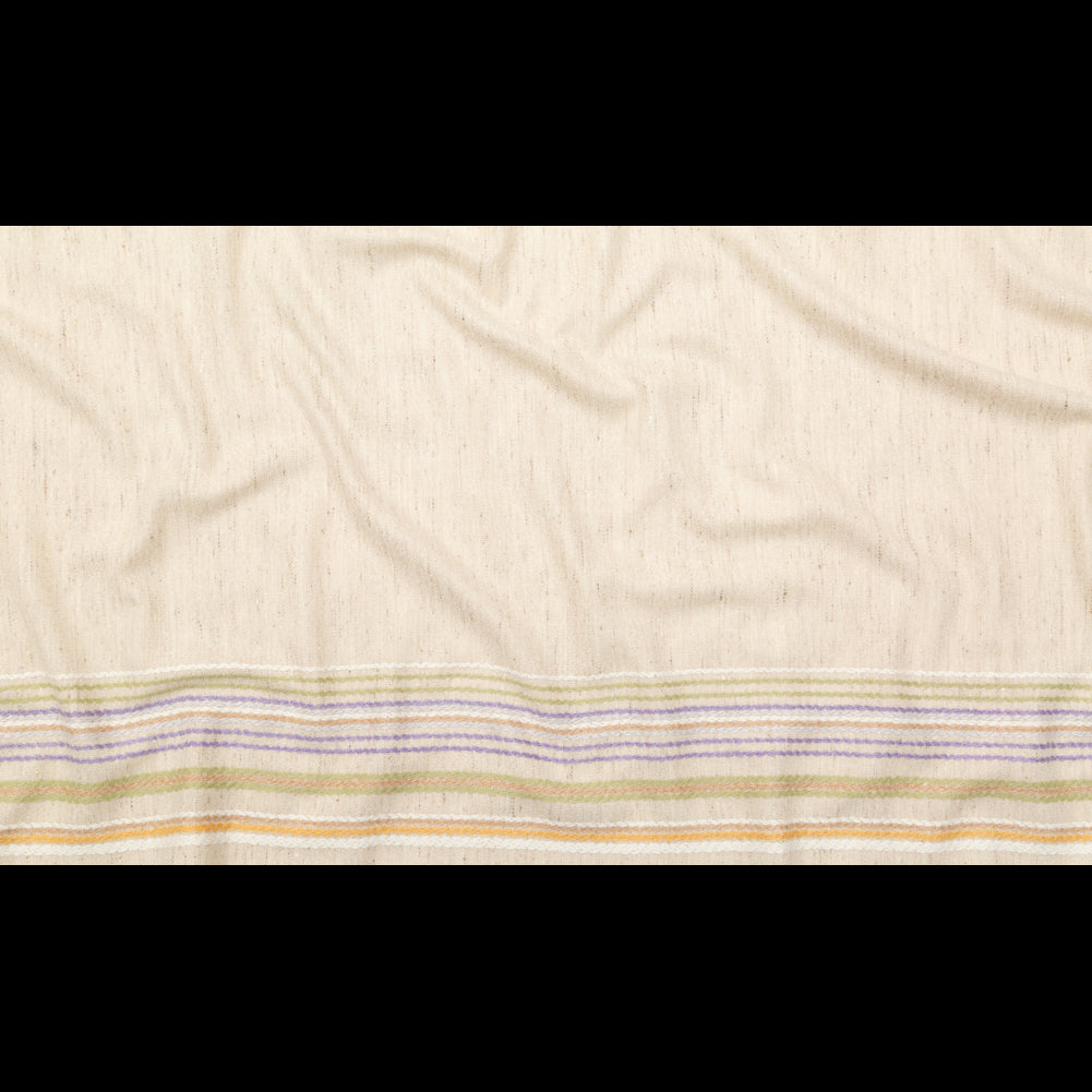 Italian Almond Milk Wool Woven Panel with Multicolored Stripes Full Italian Almond Milk Wool Woven Panel with Multicolored Stripes Full