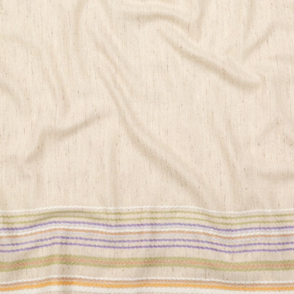 Italian Almond Milk Wool Woven Panel with Multicolored Stripes Italian Almond Milk Wool Woven Panel with Multicolored Stripes