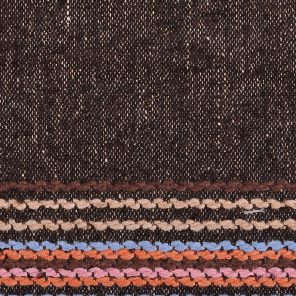 Italian Brown Wool Blend Woven With Colorful Striped Border Italian Brown Wool Blend Woven With Colorful Striped Border