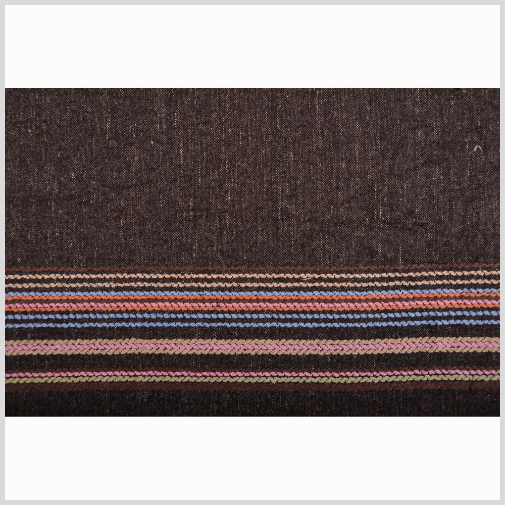 Italian Brown Wool Blend Woven With Colorful Striped Border Italian Brown Wool Blend Woven With Colorful Striped Border