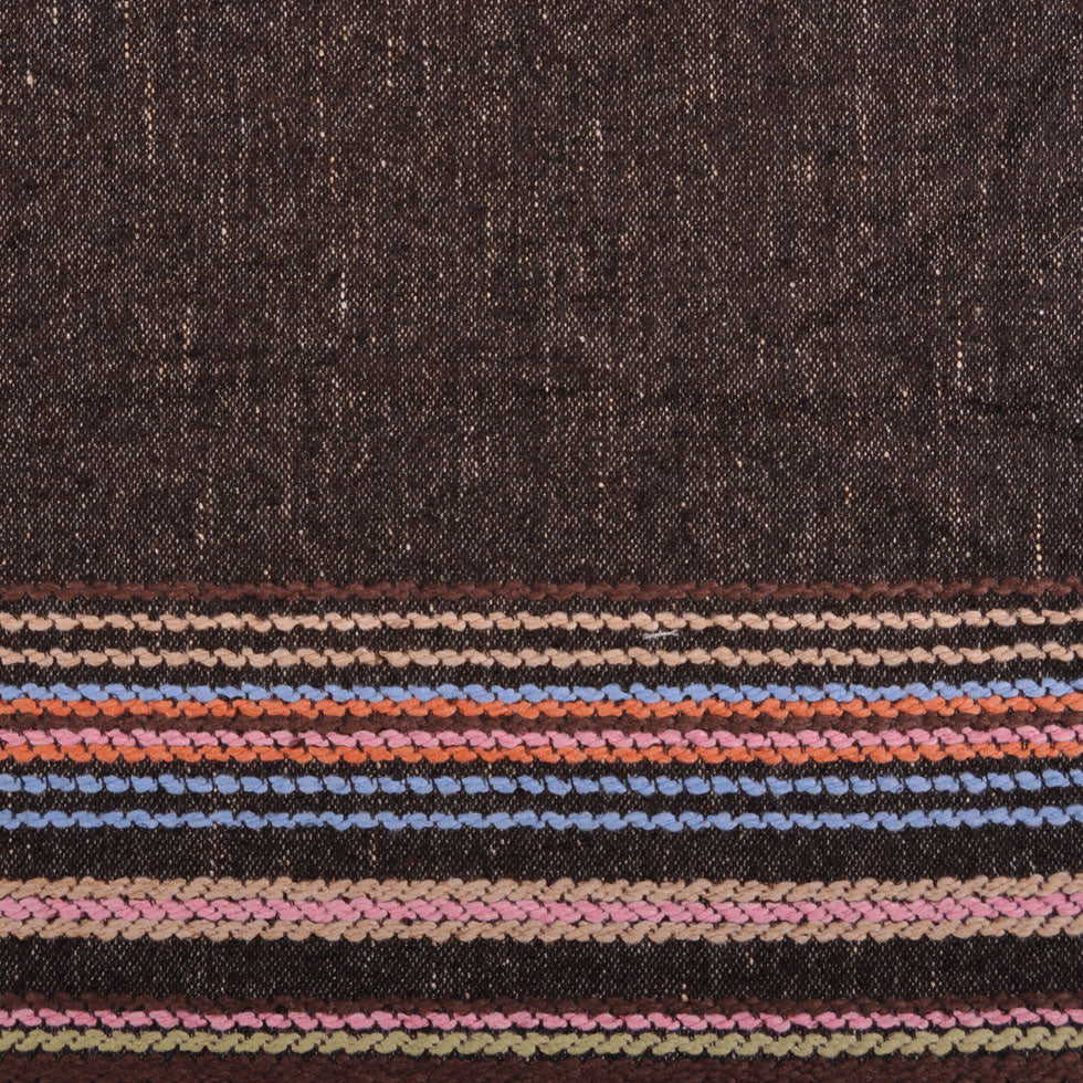 Italian Brown Wool Blend Woven With Colorful Striped Border Italian Brown Wool Blend Woven With Colorful Striped Border