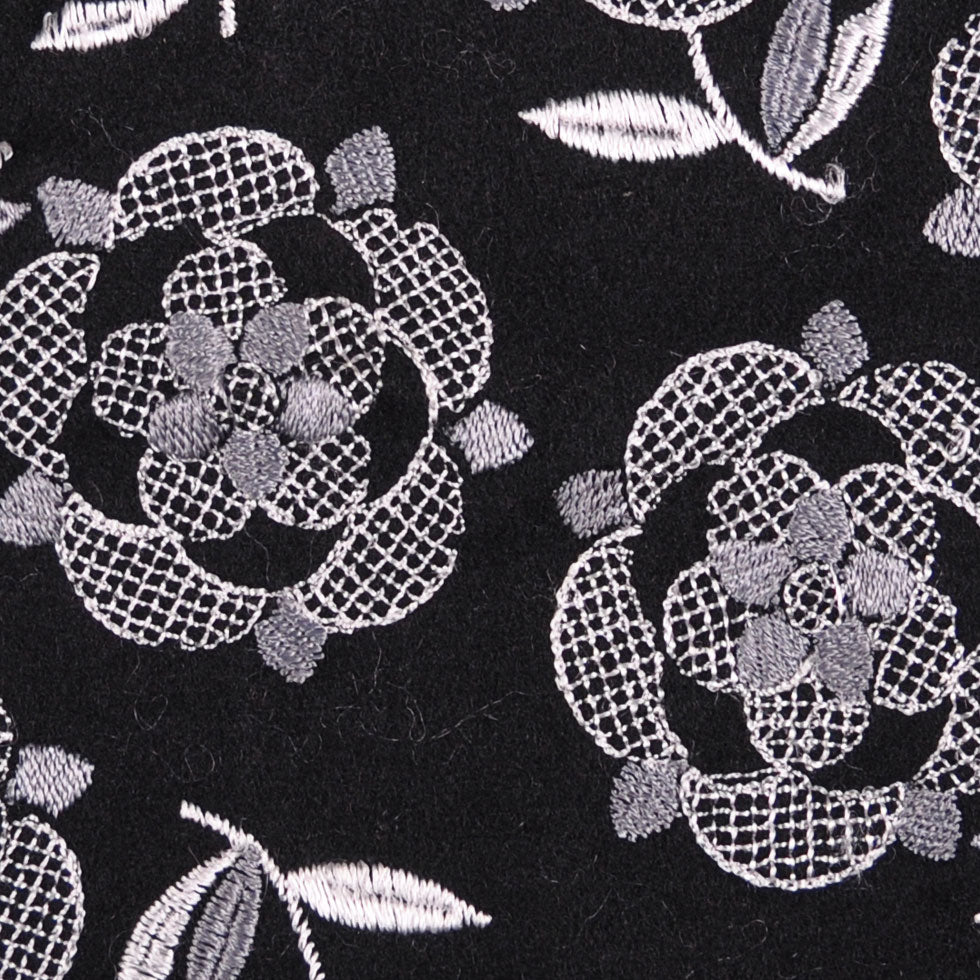 Italian Black/Pale Gray Floral Wool Flannel Detail Italian Black/Pale Gray Floral Wool Flannel Detail