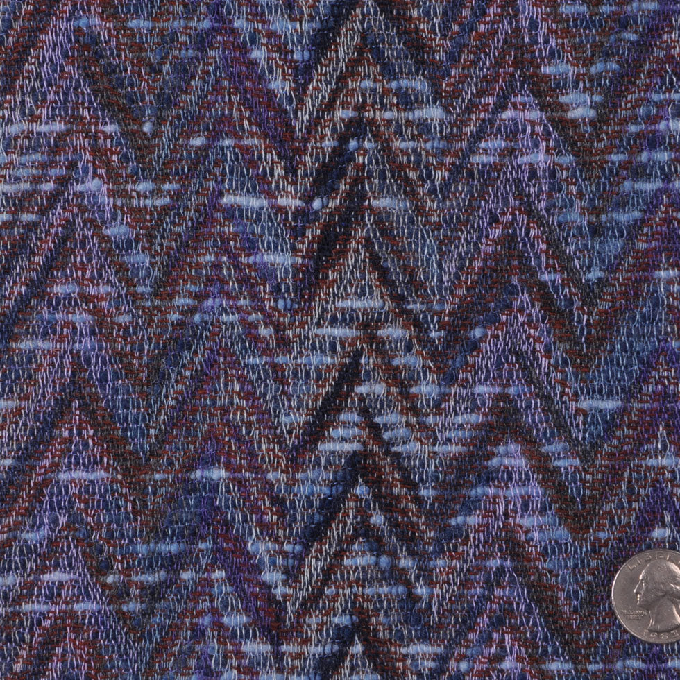 Blue and Purple Zig Zag Woven Wool Blend Blue and Purple Zig Zag Woven Wool Blend