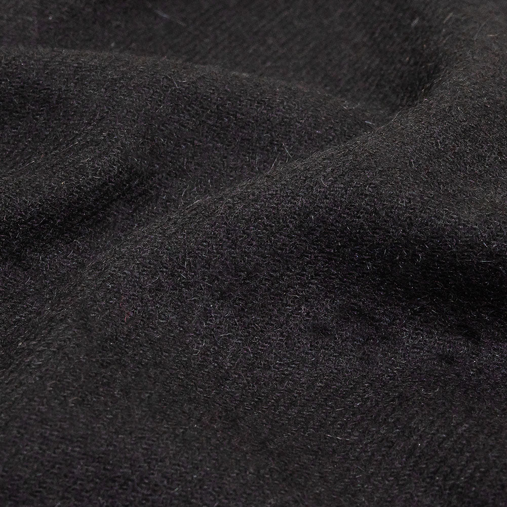 Black Felted Twill Cashmere Coating Panel With Fringe Border Detail Black Felted Twill Cashmere Coating Panel With Fringe Border Detail