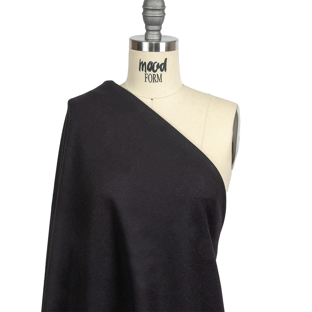 Black Felted Twill Cashmere Coating Panel With Fringe Border Drape Black Felted Twill Cashmere Coating Panel With Fringe Border Drape