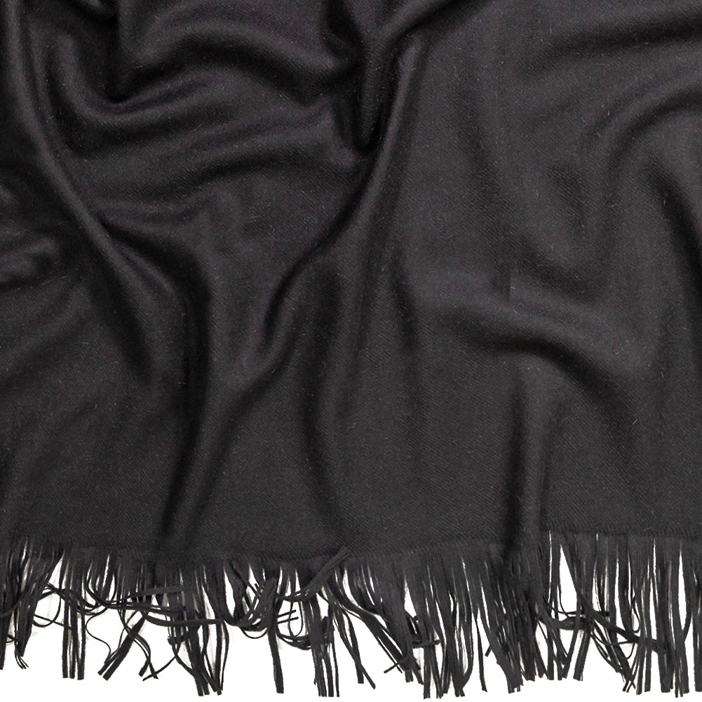 Black Felted Twill Cashmere Coating Panel With Fringe Border Black Felted Twill Cashmere Coating Panel With Fringe Border