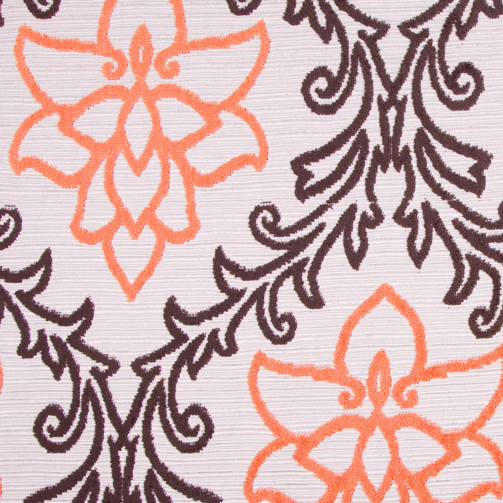Chocolate, Orange and Beige Damask Floral Chenille Detail Chocolate, Orange and Beige Damask Floral Chenille Detail