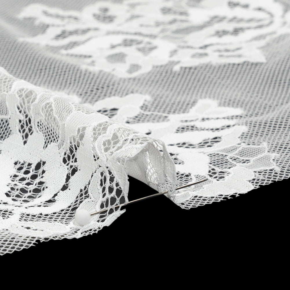 Nylon and Rayon Raschel Lace Panel with Finished Edges - Ivory Blooming Bunches and Borders Nylon and Rayon Raschel Lace Panel with Finished Edges - Ivory Blooming Bunches and Borders
