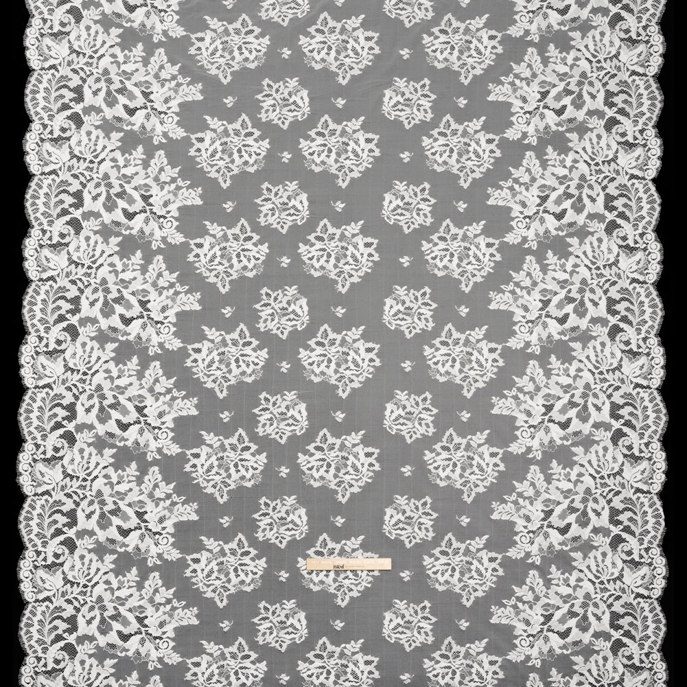 Nylon and Rayon Raschel Lace Panel with Finished Edges - Ivory Blooming Bunches and Borders Nylon and Rayon Raschel Lace Panel with Finished Edges - Ivory Blooming Bunches and Borders