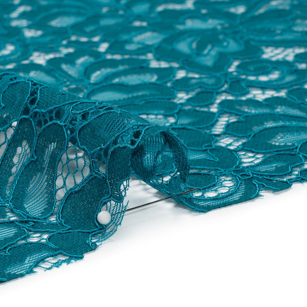 Corded Lace Panel with Petal Scalloped And Fringed Edges - Spice Blue Floral Corded Lace Panel with Petal Scalloped And Fringed Edges - Spice Blue Floral