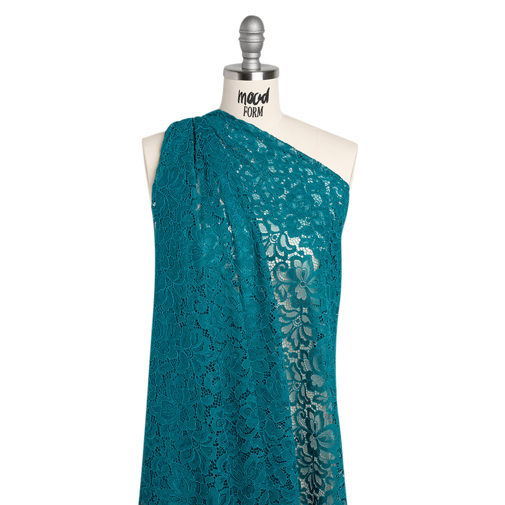Corded Lace Panel with Petal Scalloped And Fringed Edges - Spice Blue Floral Corded Lace Panel with Petal Scalloped And Fringed Edges - Spice Blue Floral