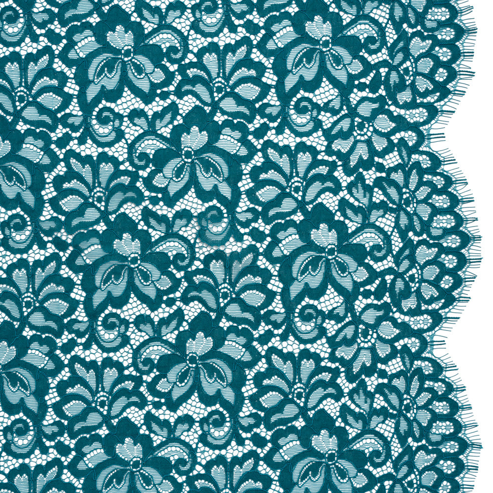 Corded Lace Panel with Petal Scalloped And Fringed Edges - Spice Blue Floral Corded Lace Panel with Petal Scalloped And Fringed Edges - Spice Blue Floral
