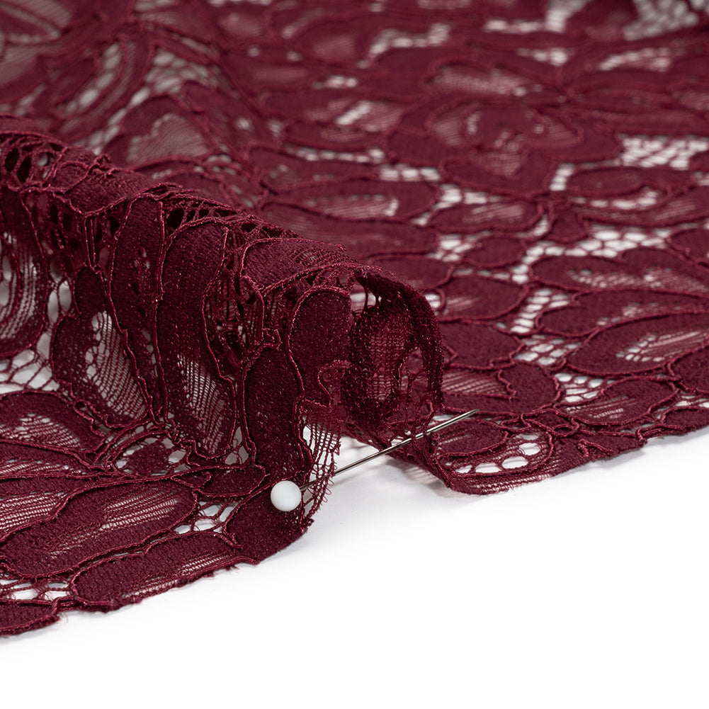 Corded Lace Panel with Petal Scalloped And Fringed Edges - Burgundy Floral - Detail Corded Lace Panel with Petal Scalloped And Fringed Edges - Burgundy Floral - Detail
