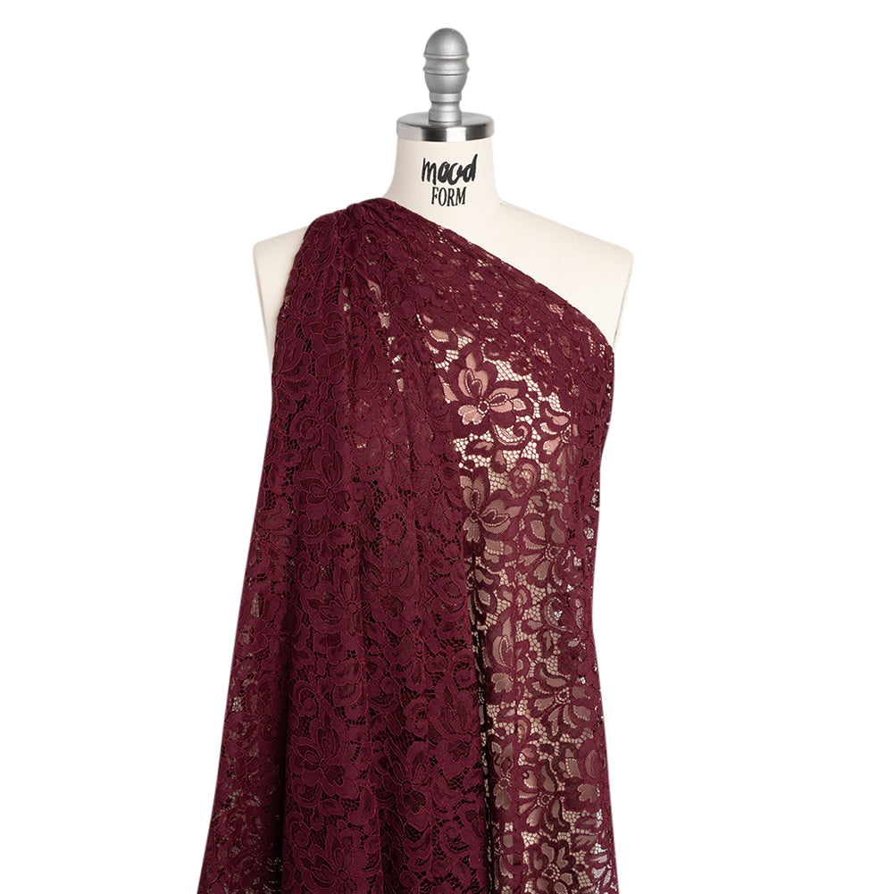 Corded Lace Panel with Petal Scalloped And Fringed Edges - Burgundy Floral - Drape Corded Lace Panel with Petal Scalloped And Fringed Edges - Burgundy Floral - Drape