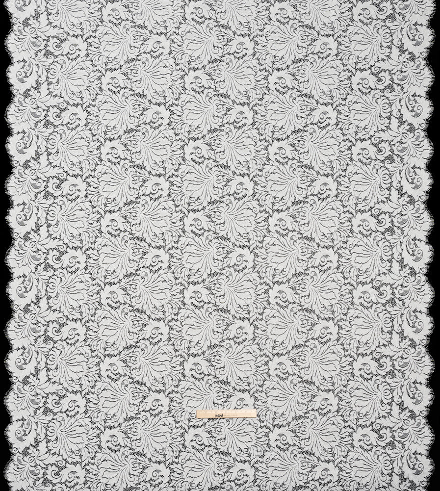 Raschel Lace Panel with Scalloped Finished Edges - Ivory Ornamental Floral Raschel Lace Panel with Scalloped Finished Edges - Ivory Ornamental Floral