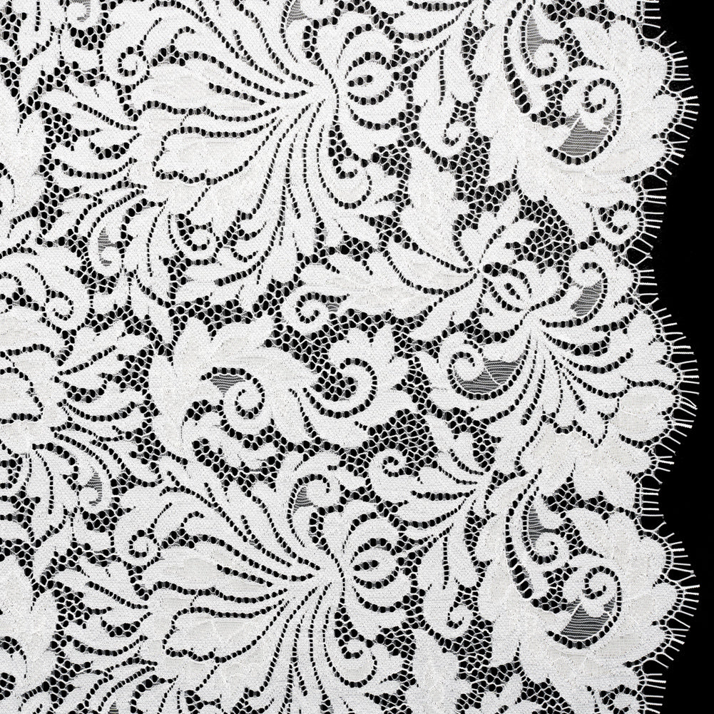 Raschel Lace Panel with Scalloped Finished Edges - Ivory Ornamental Floral Raschel Lace Panel with Scalloped Finished Edges - Ivory Ornamental Floral