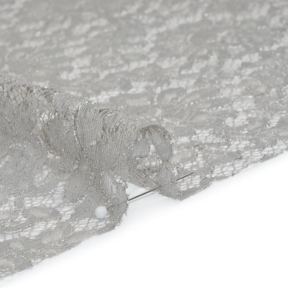 Luminous Delicate Raschel Lace Panel with Finished Edges - Sandstone Gray and Silver Blooming Flowers and Leaves Luminous Delicate Raschel Lace Panel with Finished Edges - Sandstone Gray and Silver Blooming Flowers and Leaves