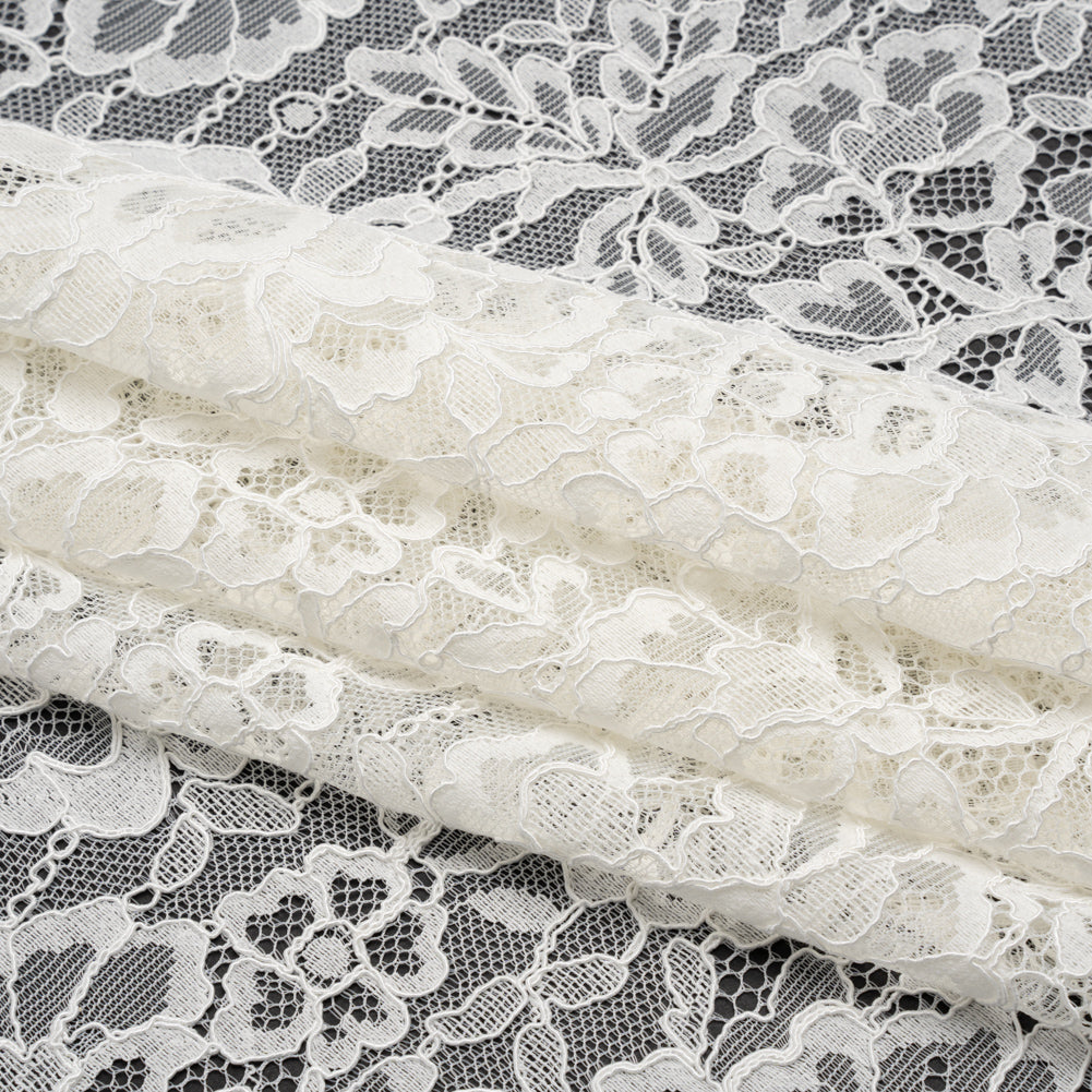 Corded Raschel Lace Panel with Finished Edges - Off White Classic Florals - Folded Corded Raschel Lace Panel with Finished Edges - Off White Classic Florals - Folded