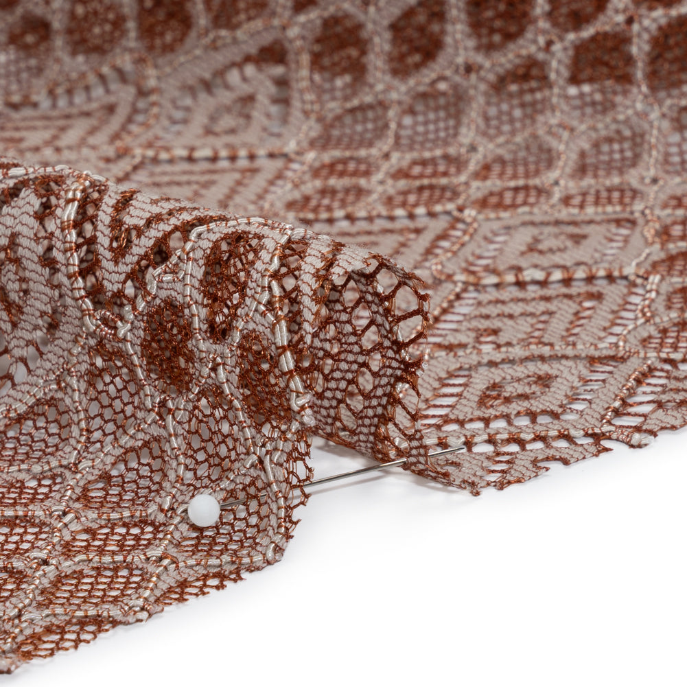 Corded Lace with Finished Edges - Maroon and Taupe Decorated Diamond Stripes Corded Lace with Finished Edges - Maroon and Taupe Decorated Diamond Stripes