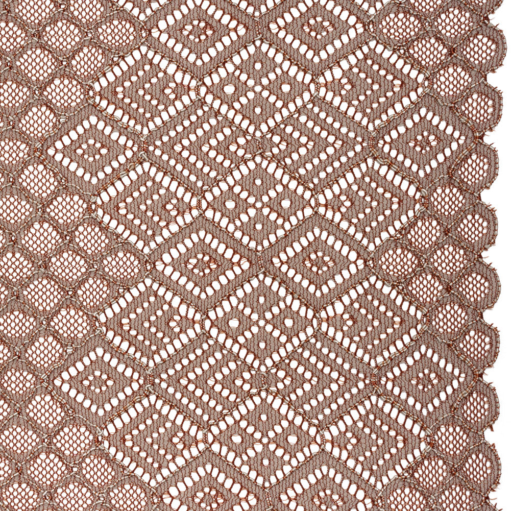 Corded Lace with Finished Edges - Maroon and Taupe Decorated Diamond Stripes Corded Lace with Finished Edges - Maroon and Taupe Decorated Diamond Stripes