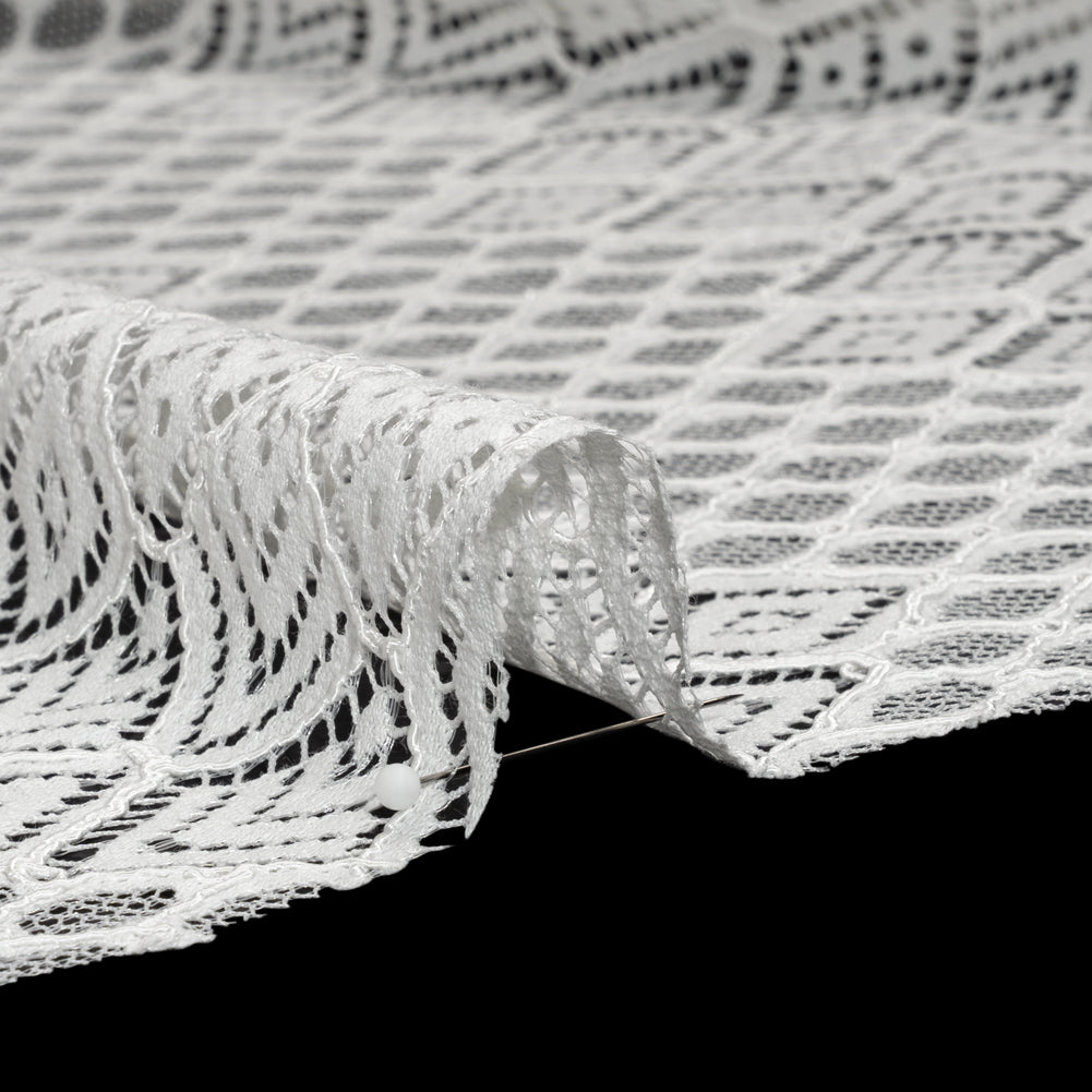 Corded Lace with Finished Edges - Ivory Decorated Diamond Stripes Corded Lace with Finished Edges - Ivory Decorated Diamond Stripes