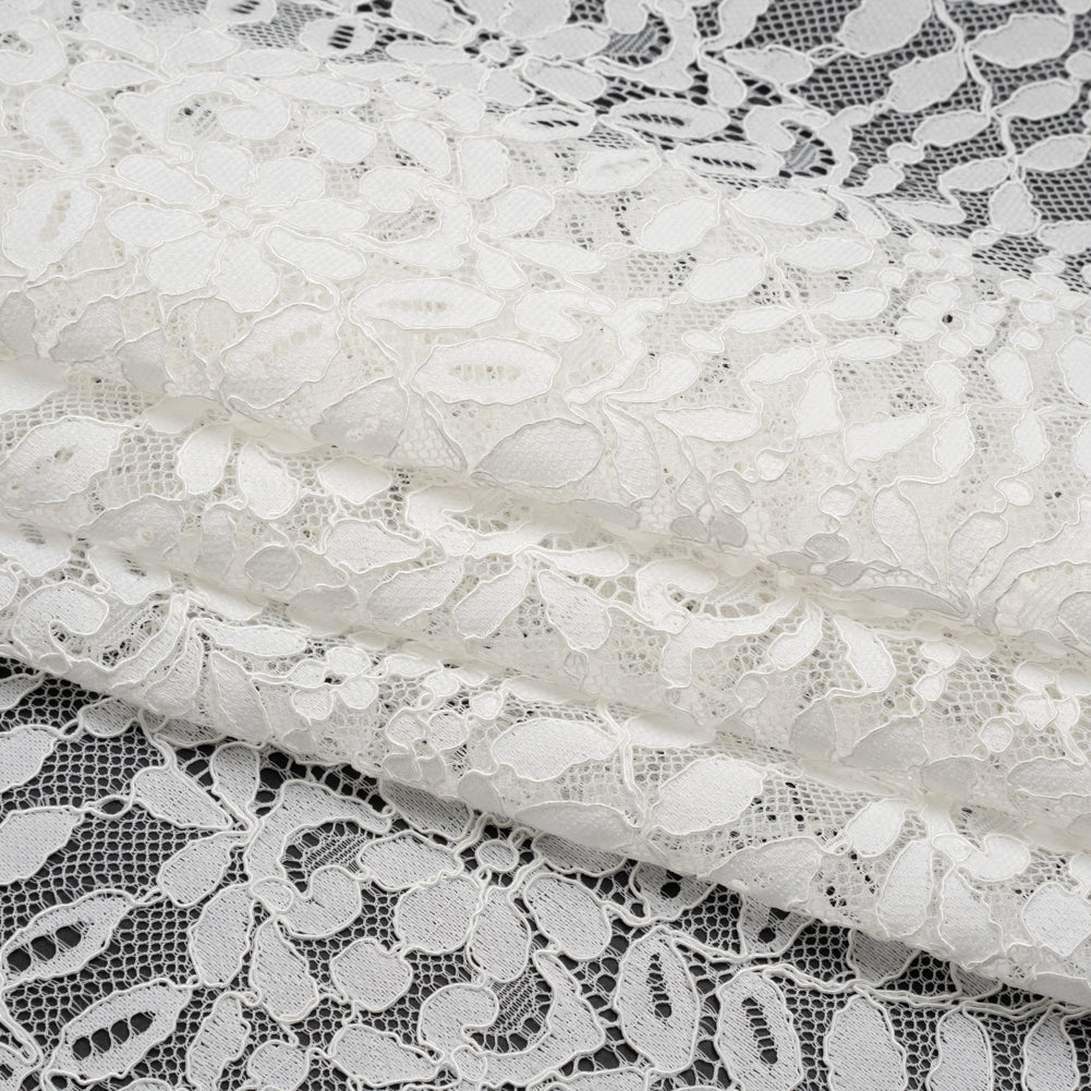 Corded Lace Panel with Finished Edges - Ivory Flowers and Leafy Vines Corded Lace Panel with Finished Edges - Ivory Flowers and Leafy Vines