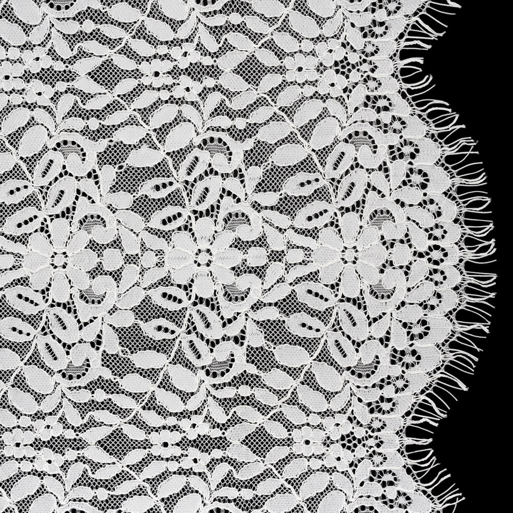 Corded Lace Panel with Finished Edges - Ivory Flowers and Leafy Vines Corded Lace Panel with Finished Edges - Ivory Flowers and Leafy Vines