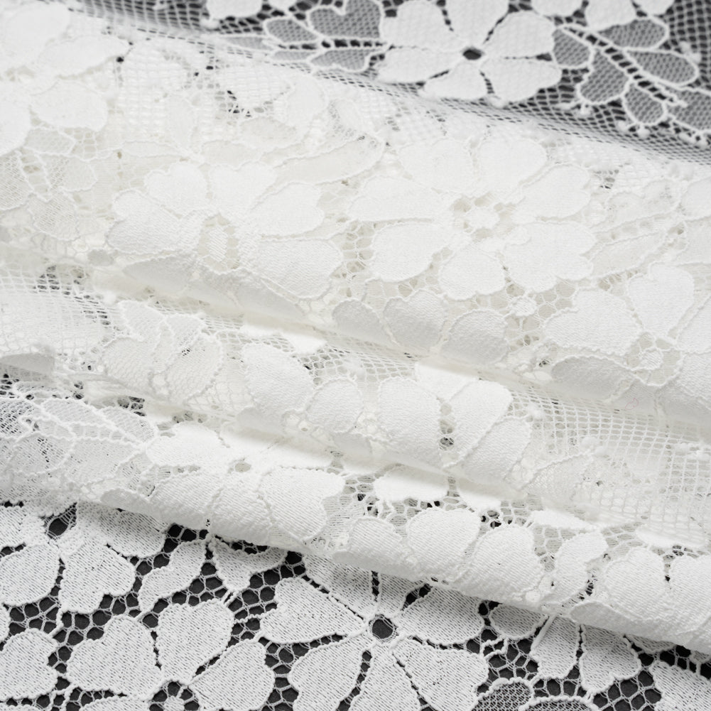 Raschel Lace Panel with Organic Finished Edges - Ivory Daisy Bunches - Folded Raschel Lace Panel with Organic Finished Edges - Ivory Daisy Bunches - Folded