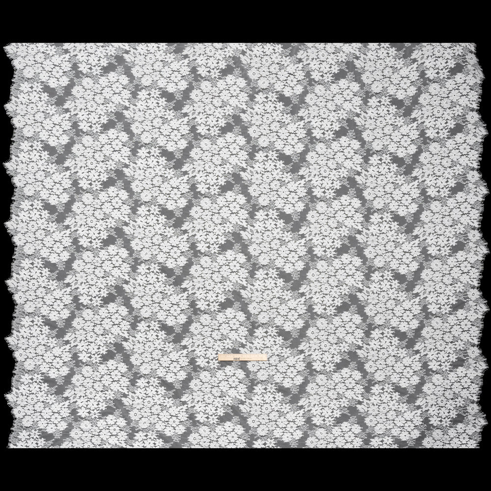 Raschel Lace Panel with Organic Finished Edges - Ivory Daisy Bunches - Full Raschel Lace Panel with Organic Finished Edges - Ivory Daisy Bunches - Full