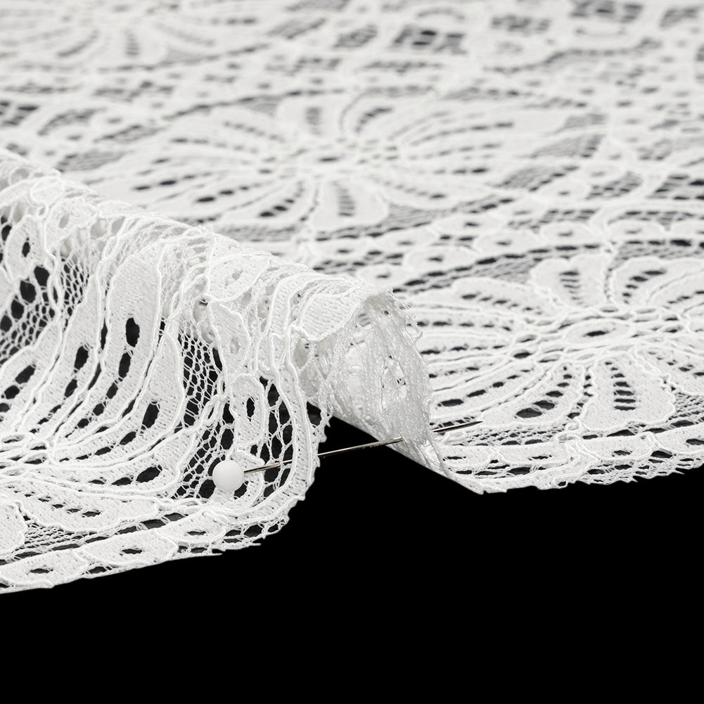 Corded Lace Panel with Scalloped and Fringed Finished Edges - Ivory Flower Medallions and Abstract Stripes Corded Lace Panel with Scalloped and Fringed Finished Edges - Ivory Flower Medallions and Abstract Stripes