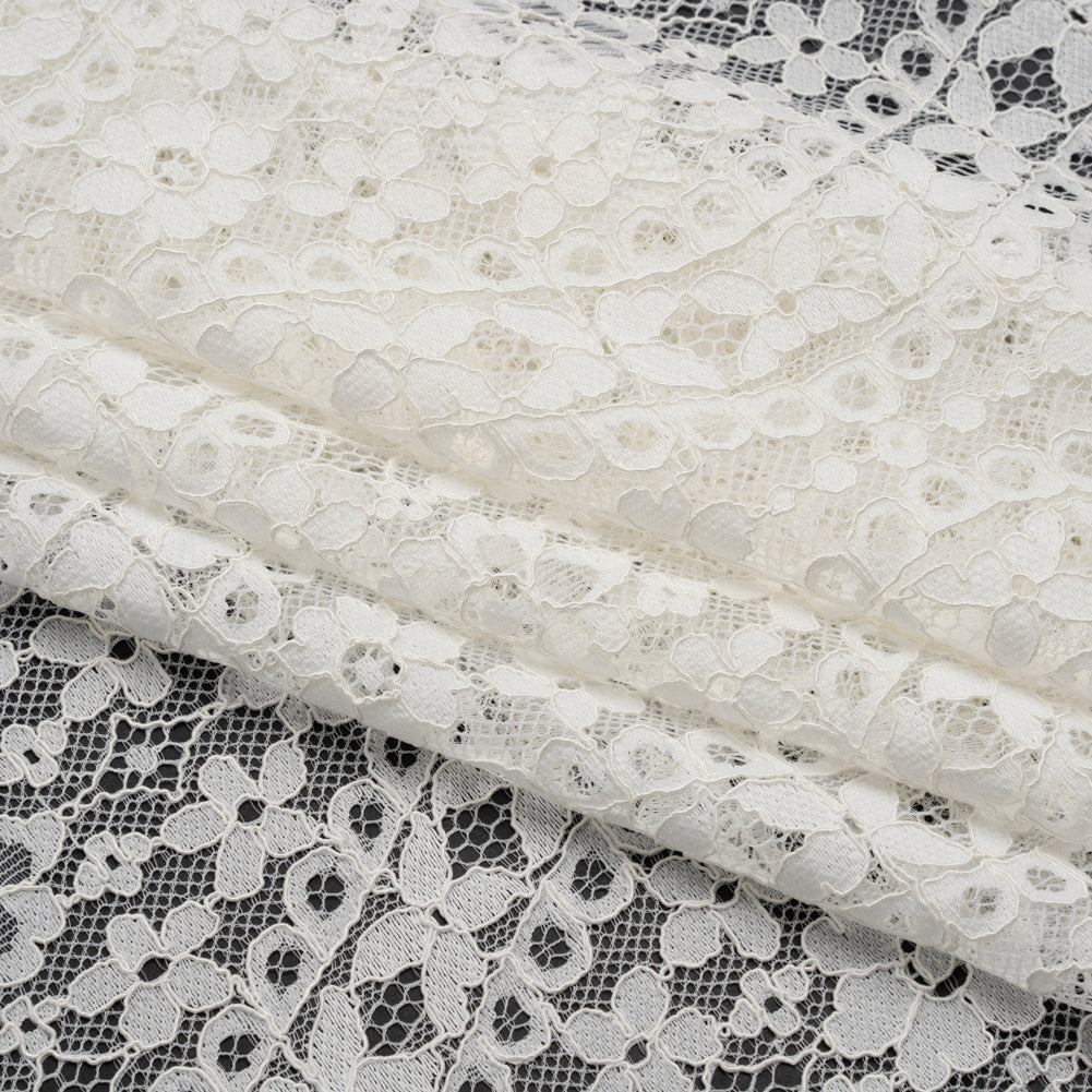 Corded Lace Panel with Finished Edges - Ivory Floral Waves - Folded Corded Lace Panel with Finished Edges - Ivory Floral Waves - Folded