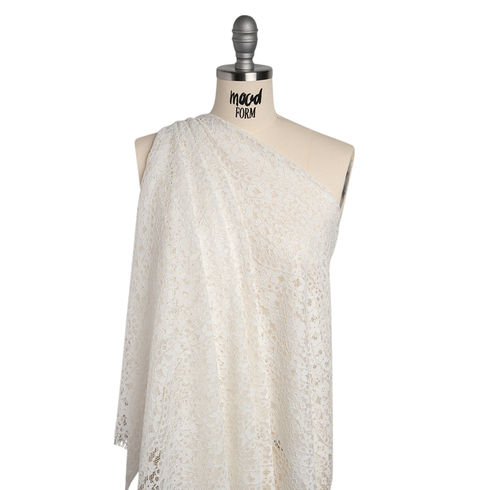 Corded Lace Panel with Finished Edges - Ivory Floral Waves - Drape Corded Lace Panel with Finished Edges - Ivory Floral Waves - Drape