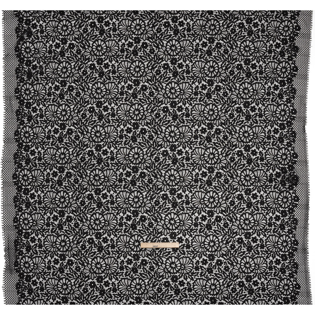 Corded Lace Panel with Finished Latticework Edges - Black Floral - Full Corded Lace Panel with Finished Latticework Edges - Black Floral - Full