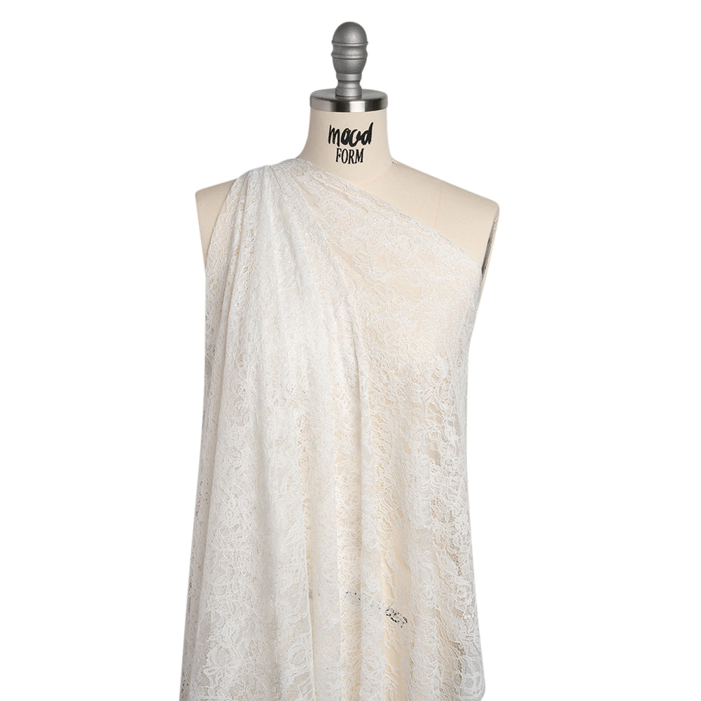 Chantilly Lace with Finished Edges - White PFD Crossing Floral Bands - Drape Chantilly Lace with Finished Edges - White PFD Crossing Floral Bands - Drape