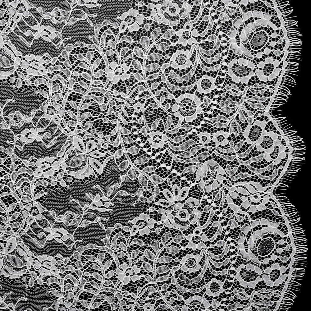 Chantilly Lace with Finished Edges - White PFD Crossing Floral Bands Chantilly Lace with Finished Edges - White PFD Crossing Floral Bands