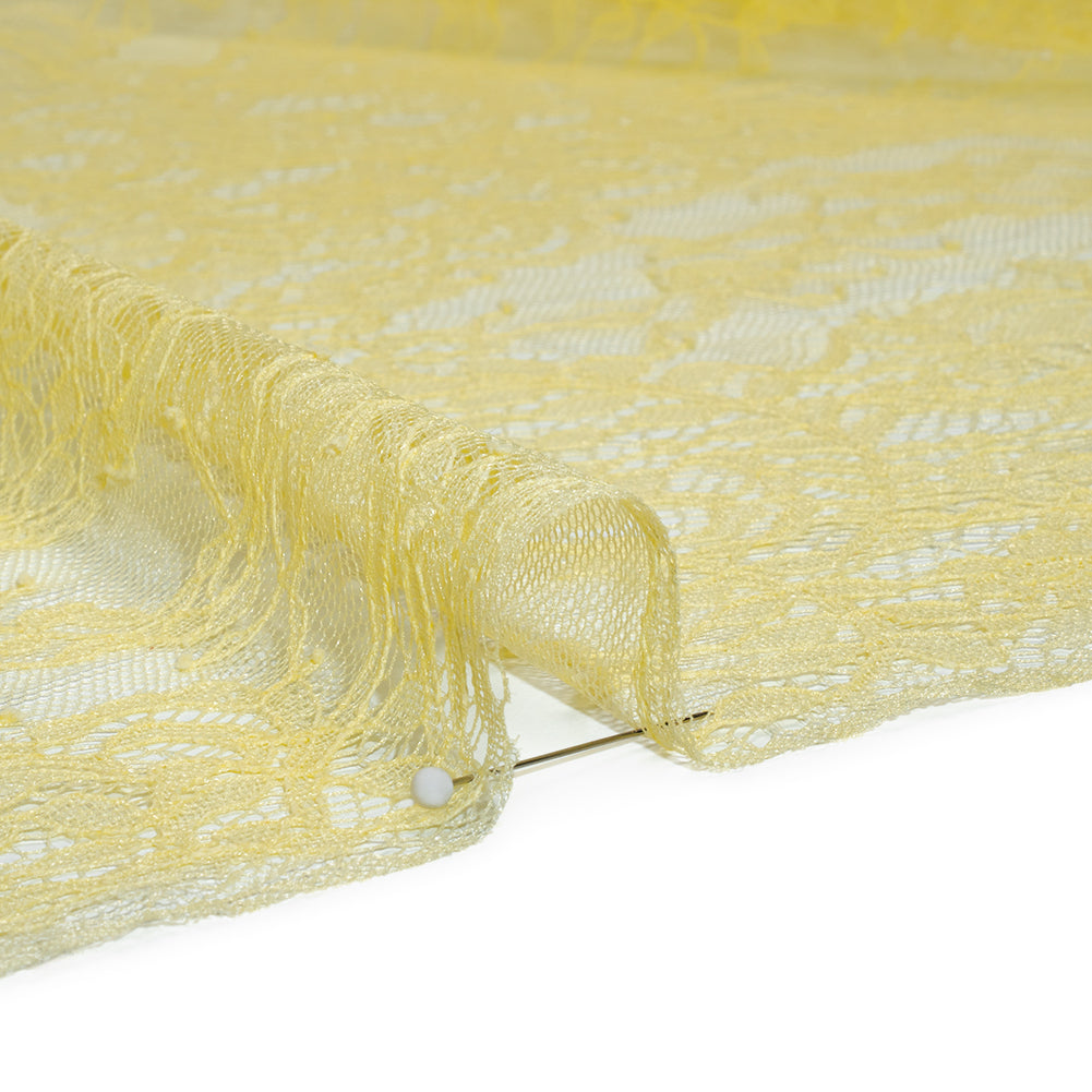 Chantilly Lace Panel with Scalloped Finished Edges - Pale Yellow Flowers and Leaves Chantilly Lace Panel with Scalloped Finished Edges - Pale Yellow Flowers and Leaves