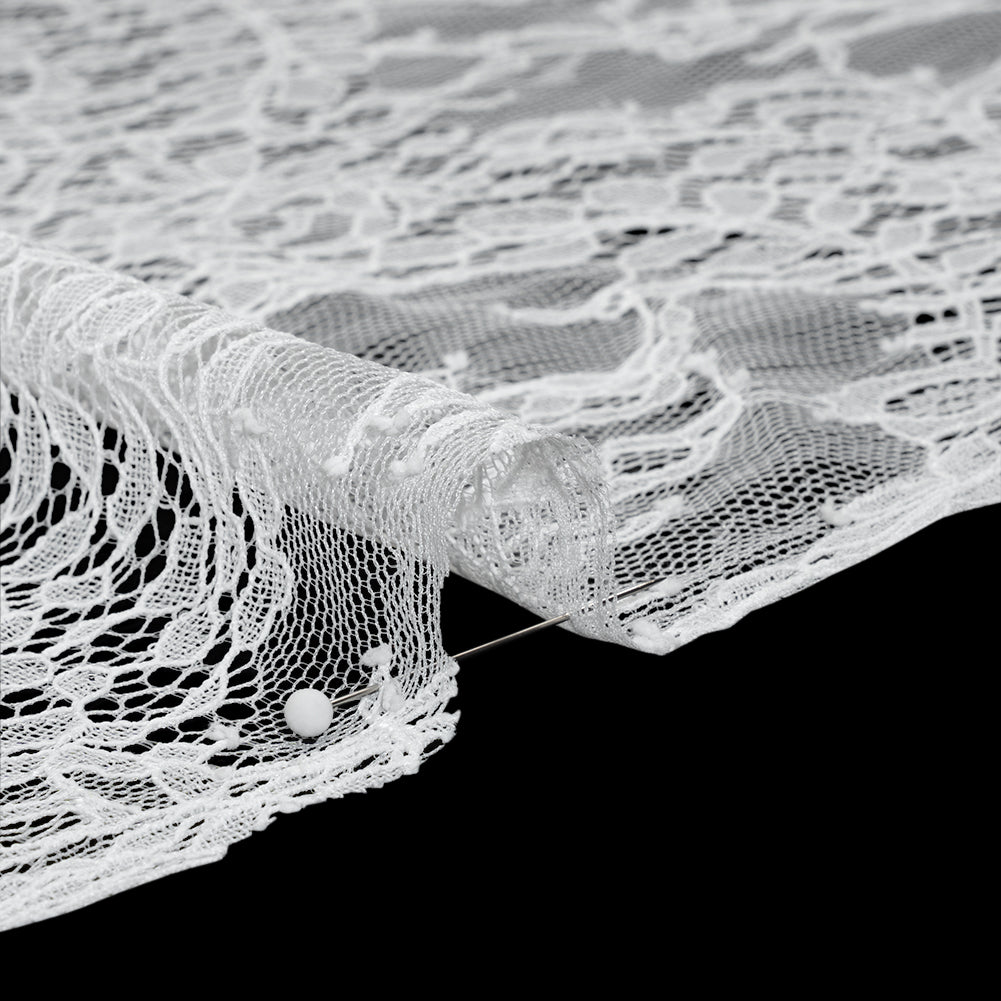 Chantilly Lace Panel with Scalloped Finished Edges - Ivory Flowers and Leaves Chantilly Lace Panel with Scalloped Finished Edges - Ivory Flowers and Leaves